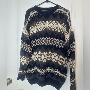 Vintage Britches Nordic Wool/Cotton Blend Navy/Tan/Cream Crew Neck Sweater, L